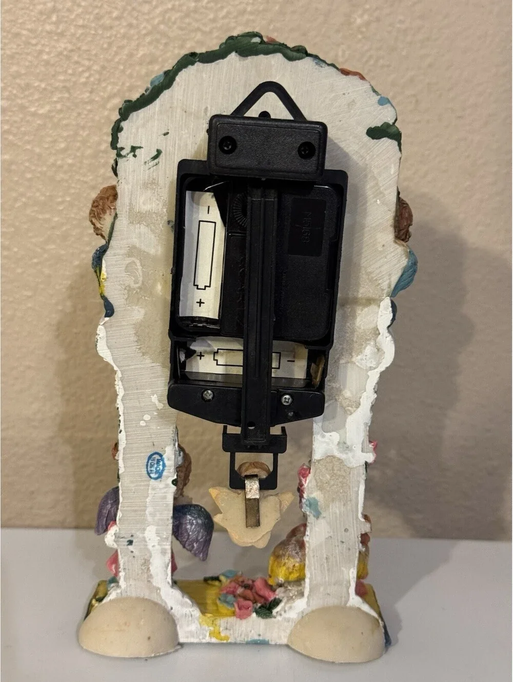 Vintage Cherub Angel Pendulum Clock Roses Floral Resin 9” Mantel AS IS Repair